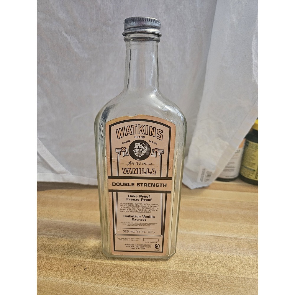 Vintage Watkins Double Strength Imitation Vanilla Extract 11 oz Empty-Metal Cap